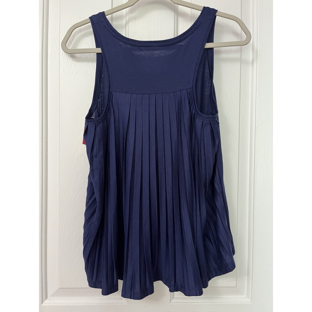 Uncommon Sense Women's Accordion Pleated Back Navy Blue Tank Top Size Small